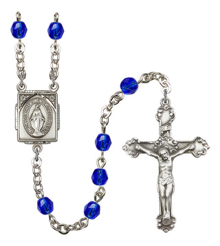 Silver Plated 6mm Fire Polished Miraculous Rosary in Sapphire