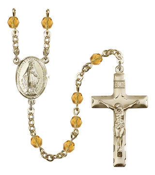 Gold Plated 6mm Fire Polished Miraculous Rosary in Topaz