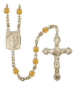 Gold Plated 6mm Fire Polished Miraculous Rosary in Topaz