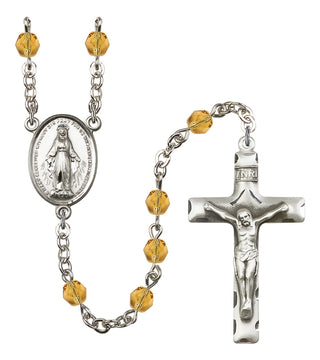 Silver Plated 6mm Fire Polished Miraculous Rosary in Topaz