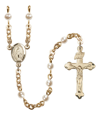 Gold Plated 4mm Faux Pearl Miraculous Rosary