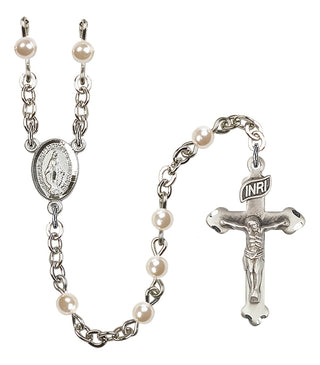 Silver Plated 4mm Faux Pearl Miraculous Rosary