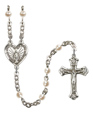 Silver Plated 4mm Faux Pearl Miraculous Rosary