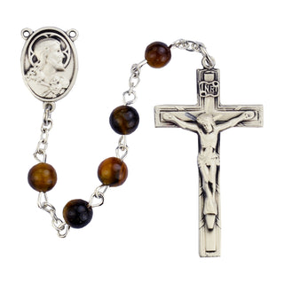 4X6MM Sterling Silver Brown Rosary