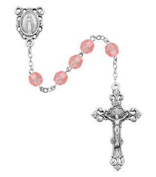 Pink Glass October Rosary 