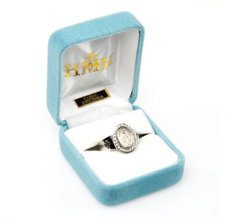 Sterling Silver Miraculous Medal Crystal Cubic Zircon Ring Size 6