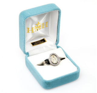 Sterling Silver Miraculous Medal Pink Cubic Zircon Ring Size 7