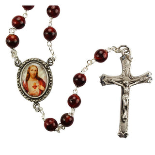 Brown Wood Sacred Heart Rosary