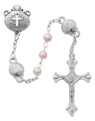 Pink Pearl Shell Baby Rosary Box