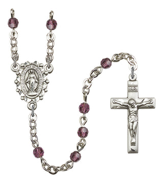 Silver Plated 4mm Austrian Crystal Miraculous Rosary in Amethyst