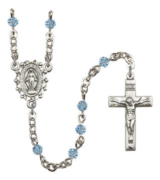 Silver Plated 4mm Austrian Crystal Miraculous Rosary in Aqua