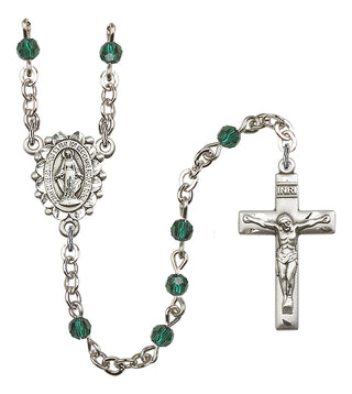 Silver Plated 4mm Austrian Crystal Miraculous Rosary in Emerald