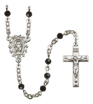 Silver Plated 4mm Austrian Crystal Miraculous Rosary in Jet
