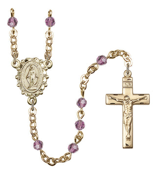 Gold Plated 4mm Austrian Crystal Miraculous Rosary in Light Amethyst
