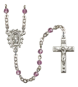 Silver Plated 4mm Austrian Crystal Miraculous Rosary in Light Amethyst