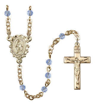 Gold Plated 4mm Austrian Crystal Miraculous Rosary in Light Sapphire