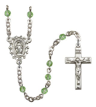 Silver Plated 4mm Austrian Crystal Miraculous Rosary in Peridot