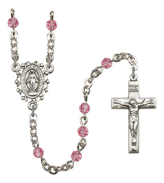 Silver Plated 4mm Austrian Crystal Miraculous Rosary in Rose