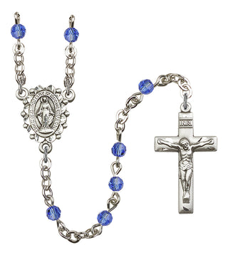 Silver Plated 4mm Austrian Crystal Miraculous Rosary in Sapphire