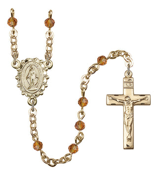 Gold Plated 4mm Austrian Crystal Miraculous Rosary in Topaz