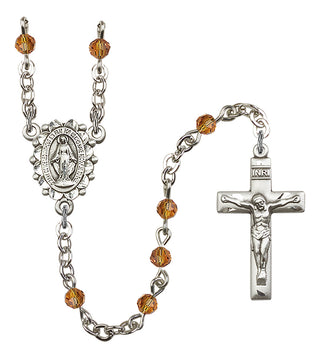 Silver Plated 4mm Austrian Crystal Miraculous Rosary in Topaz