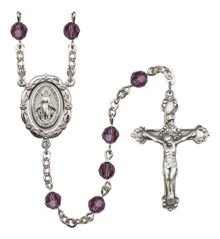 Silver Plated 6mm Austrian Crystal Miraculous Rosary in Amethyst