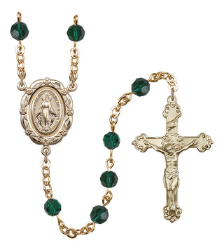 Gold Plated 6mm Austrian Crystal Miraculous Rosary in Emerald