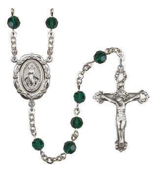 Silver Plated 6mm Austrian Crystal Miraculous Rosary in Emerald