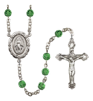 Silver Plated 6mm Austrian Crystal Miraculous Rosary in Erinite