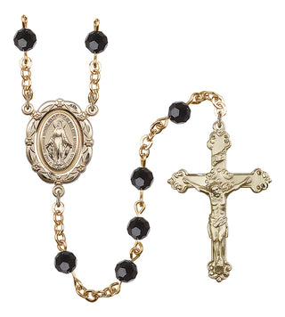 Gold Plated 6mm Austrian Crystal Miraculous Rosary in Jet