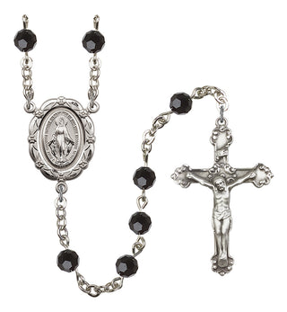 Silver Plated 6mm Austrian Crystal Miraculous Rosary in Jet