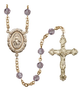 Gold Plated 6mm Austrian Crystal Miraculous Rosary in Light Amethyst