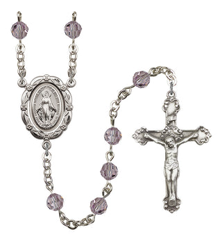 Silver Plated 6mm Austrian Crystal Miraculous Rosary in Light Amethyst