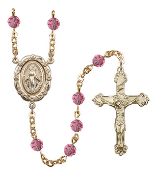 Gold Plated 6mm Austrian Crystal Miraculous Rosary in Light Rose