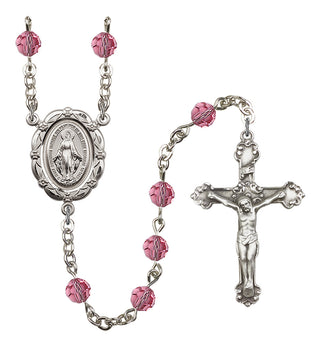 Silver Plated 6mm Austrian Crystal Miraculous Rosary in Light Rose