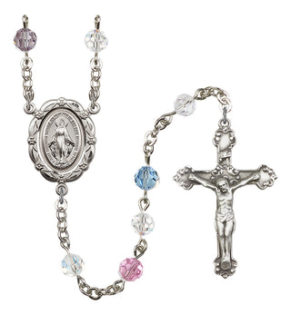 Silver Plated 6mm Austrian Crystal Miraculous Rosary in Multi-Color