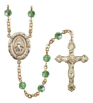 Gold Plated 6mm Austrian Crystal Miraculous Rosary in Peridot