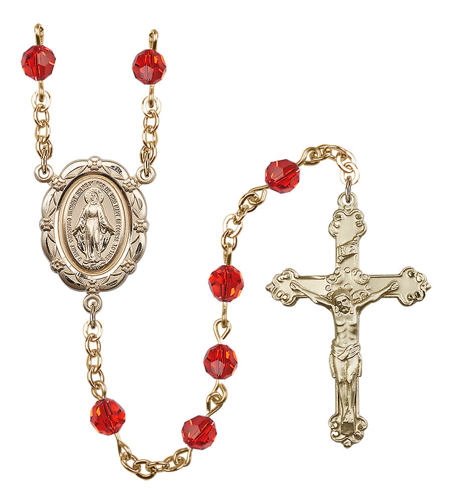 Gold Plated 6mm Austrian Crystal Miraculous Rosary in Ruby ...