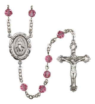 Silver Plated 6mm Austrian Crystal Miraculous Rosary in Rose