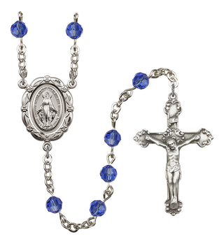 Silver Plated 6mm Austrian Crystal Miraculous Rosary in Sapphire