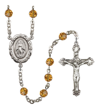 Silver Plated 6mm Austrian Crystal Miraculous Rosary in Topaz