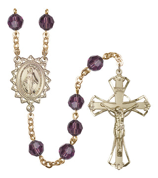 Gold Plated 8mm Austrian Crystal Miraculous Rosary in Amethyst