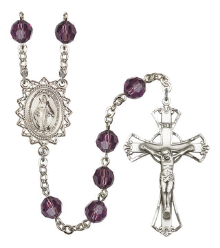 Silver Plated 8mm Austrian Crystal Miraculous Rosary in Amethyst