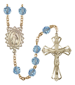 Gold Plated 8mm Austrian Crystal Miraculous Rosary in Aqua