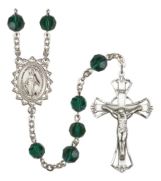 Silver Plated 8mm Austrian Crystal Miraculous Rosary in Emerald