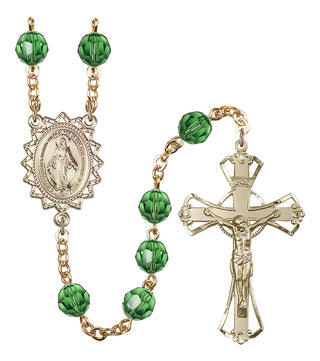 Gold Plated 8mm Austrian Crystal Miraculous Rosary in Erinite