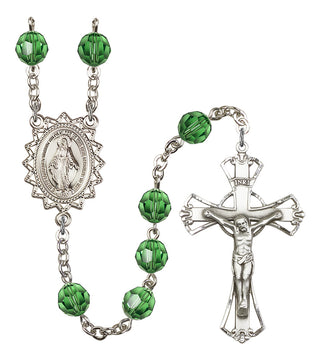 Silver Plated 8mm Austrian Crystal Miraculous Rosary in Erinite
