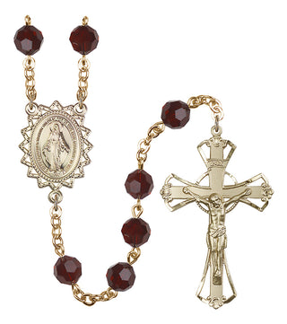 Gold Plated 8mm Austrian Crystal Miraculous Rosary in Garnet