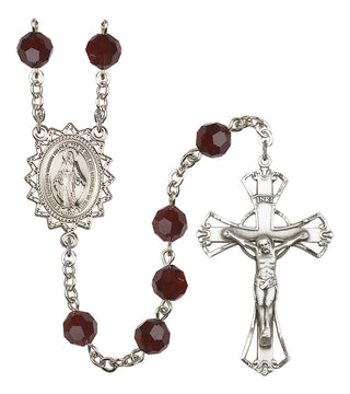 Silver Plated 8mm Austrian Crystal Miraculous Rosary in Garnet