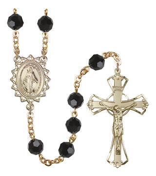 Gold Plated 8mm Austrian Crystal Miraculous Rosary in Jet